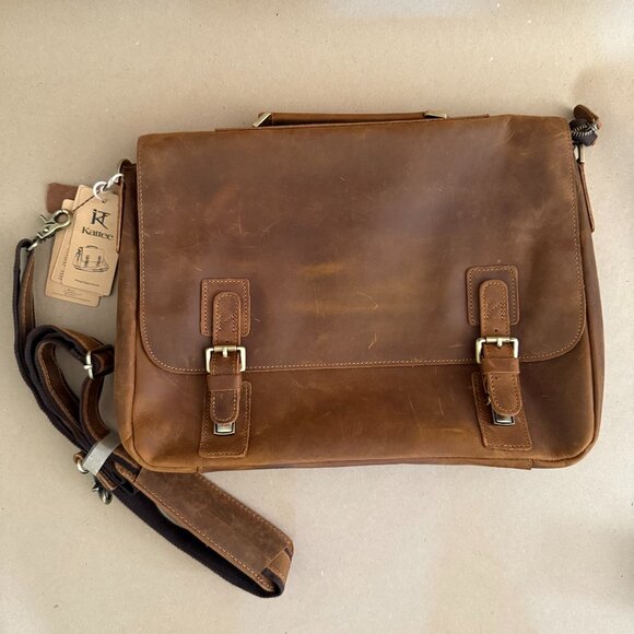 NWT Kattee Genuine Leather Messenger Bag - Picture 1 of 8